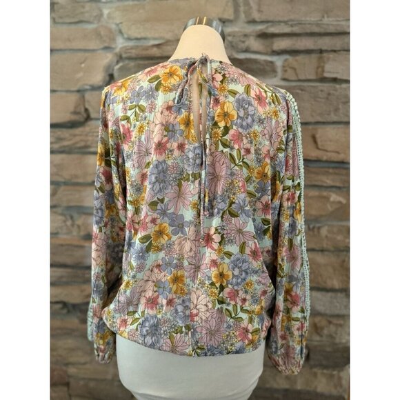 Sweetwater Wrightsville Beach Floral Peasant Blouse Women’s Sz M Boho Lace Trim - Picture 5 of 13